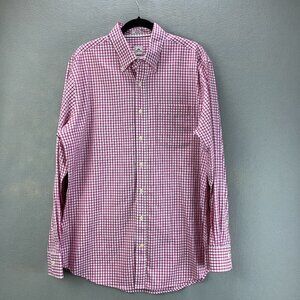 Peter Millar Shirt‎ Mens Large Pink Nanoluxe Checkered Long Sleeve Button Down